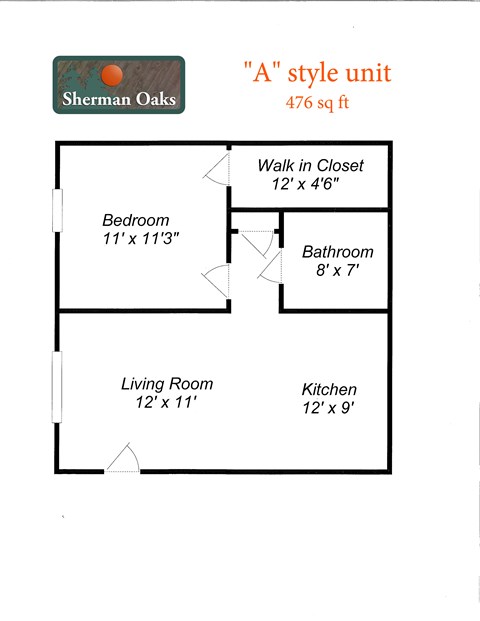 A diagram of a floor plan for a Sherman Oaks apartment.